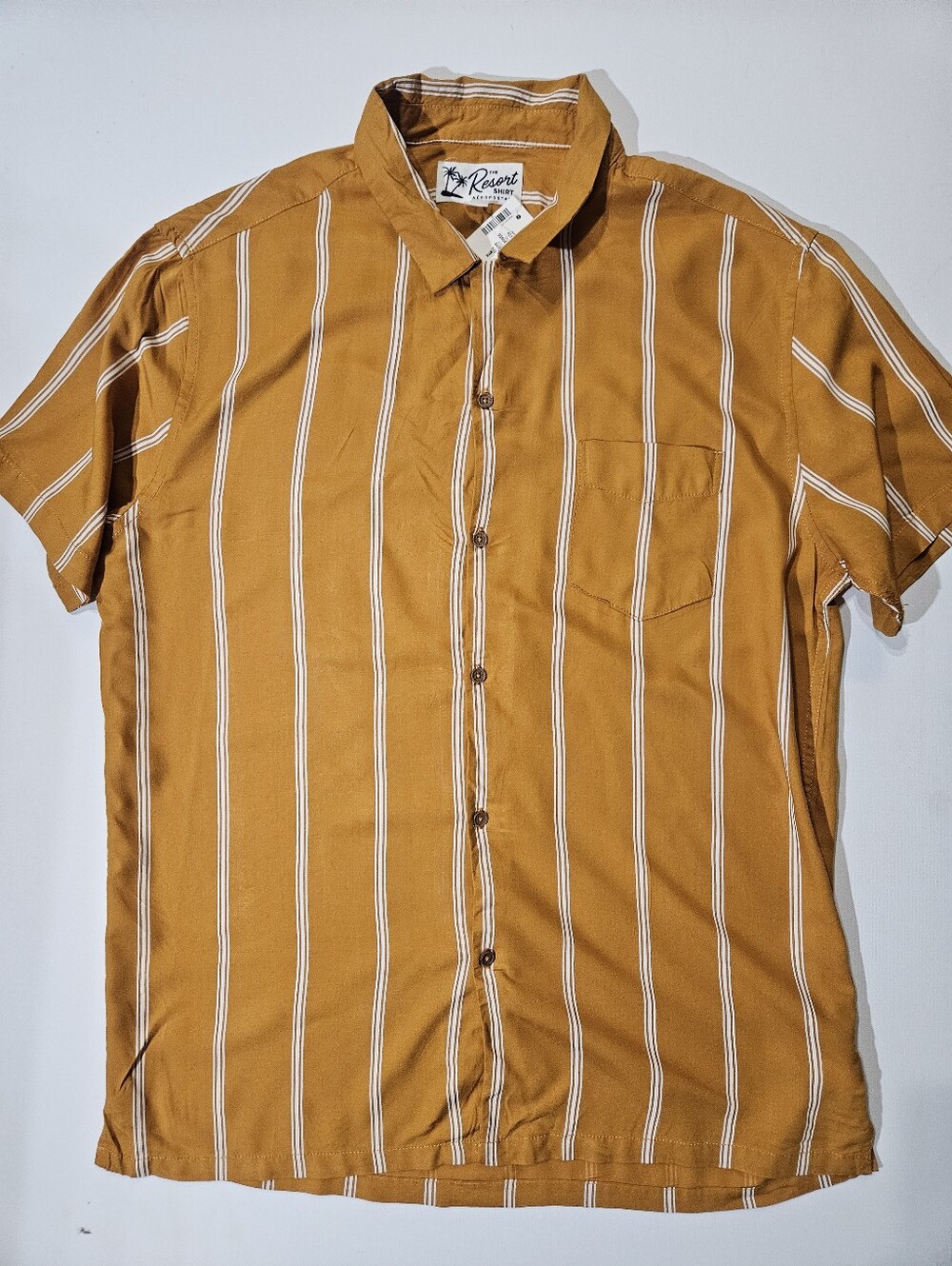 NWT Aeropostale Resort Shirt Mens Large Mustard Gold White Stripe Vacation Wear